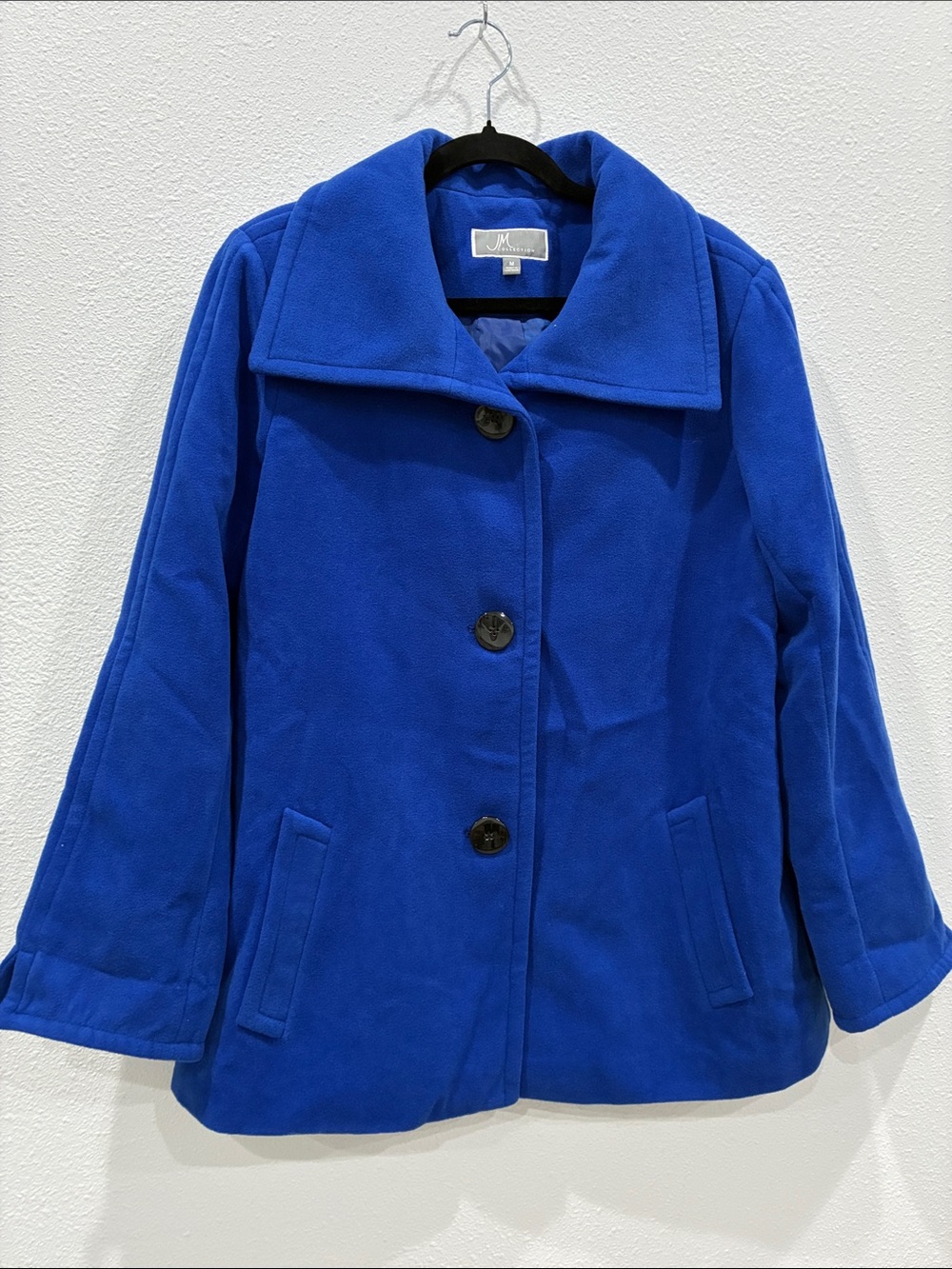 JM Collection Royal Blue Pea Coat with Button Front